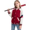 imageRolanko Girls Varsity Jackets Baseball Bomber Color Block Letterman Jacket Outwear With Pockets 715 YearsRed