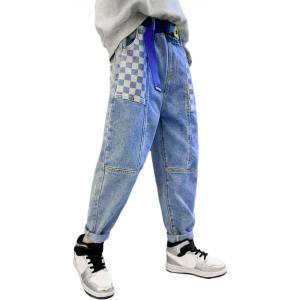 imageRolanko Boys Baggy Jeans Elastic Straight fit Stretch Denim Pants Loose Kids Clothes 414 YearsA2plaid