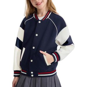 imageRolanko Girls Varsity Jackets Baseball Bomber Color Block Letterman Jacket Outwear With Pockets 715 YearsNavyblue