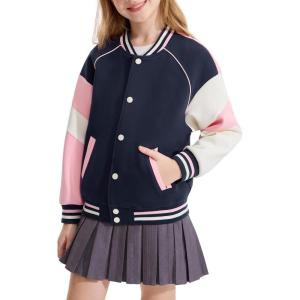 imageRolanko Girls Varsity Jackets Baseball Bomber Color Block Letterman Jacket Outwear With Pockets 715 YearsNavypink