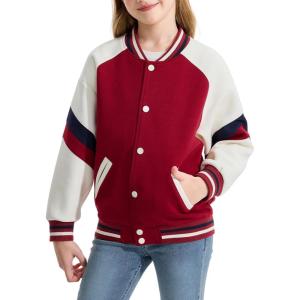 imageRolanko Girls Varsity Jackets Baseball Bomber Color Block Letterman Jacket Outwear With Pockets 715 YearsRed