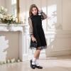 imageRolanko Girls Contrast Mesh Dress with Belt Puff Long Sleeve ALine Tulle Formal Party DressBlack