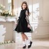 imageRolanko Girls Contrast Mesh Dress with Belt Puff Long Sleeve ALine Tulle Formal Party DressBlack