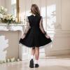 imageRolanko Girls Contrast Mesh Dress with Belt Puff Long Sleeve ALine Tulle Formal Party DressBlack