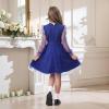 imageRolanko Girls Contrast Mesh Dress with Belt Puff Long Sleeve ALine Tulle Formal Party DressNavy