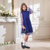 imageRolanko Girls Contrast Mesh Dress with Belt Puff Long Sleeve ALine Tulle Formal Party DressNavy