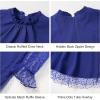 imageRolanko Girls Contrast Mesh Dress with Belt Puff Long Sleeve ALine Tulle Formal Party DressNavy
