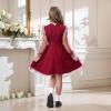 imageRolanko Girls Contrast Mesh Dress with Belt Puff Long Sleeve ALine Tulle Formal Party DressRed