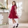 imageRolanko Girls Contrast Mesh Dress with Belt Puff Long Sleeve ALine Tulle Formal Party DressRed