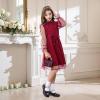 imageRolanko Girls Contrast Mesh Dress with Belt Puff Long Sleeve ALine Tulle Formal Party DressRed