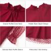 imageRolanko Girls Contrast Mesh Dress with Belt Puff Long Sleeve ALine Tulle Formal Party DressRed