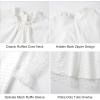 imageRolanko Girls Contrast Mesh Dress with Belt Puff Long Sleeve ALine Tulle Formal Party DressWhite