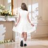 imageRolanko Girls Contrast Mesh Dress with Belt Puff Long Sleeve ALine Tulle Formal Party DressWhite