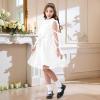 imageRolanko Girls Contrast Mesh Dress with Belt Puff Long Sleeve ALine Tulle Formal Party DressWhite