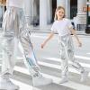imageRolanko Girls Shiny Metallic Cargo Pants Sparkle Jogger Pants for Girls Hip Hop Dance Streetwear Cargo Trousers 615 YearsLasersilver