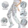 imageRolanko Girls Shiny Metallic Cargo Pants Sparkle Jogger Pants for Girls Hip Hop Dance Streetwear Cargo Trousers 615 YearsLasersilver