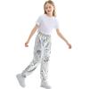 imageRolanko Girls Shiny Metallic Cargo Pants Sparkle Jogger Pants for Girls Hip Hop Dance Streetwear Cargo Trousers 615 YearsLasersilver