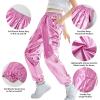 imageRolanko Girls Shiny Metallic Cargo Pants Sparkle Jogger Pants for Girls Hip Hop Dance Streetwear Cargo Trousers 615 YearsPink