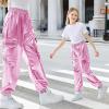 imageRolanko Girls Shiny Metallic Cargo Pants Sparkle Jogger Pants for Girls Hip Hop Dance Streetwear Cargo Trousers 615 YearsPink