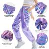 imageRolanko Girls Shiny Metallic Cargo Pants Sparkle Jogger Pants for Girls Hip Hop Dance Streetwear Cargo Trousers 615 YearsPurple