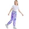 imageRolanko Girls Shiny Metallic Cargo Pants Sparkle Jogger Pants for Girls Hip Hop Dance Streetwear Cargo Trousers 615 YearsPurple