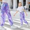 imageRolanko Girls Shiny Metallic Cargo Pants Sparkle Jogger Pants for Girls Hip Hop Dance Streetwear Cargo Trousers 615 YearsPurple