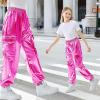 imageRolanko Girls Shiny Metallic Cargo Pants Sparkle Jogger Pants for Girls Hip Hop Dance Streetwear Cargo Trousers 615 YearsRose