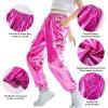 imageRolanko Girls Shiny Metallic Cargo Pants Sparkle Jogger Pants for Girls Hip Hop Dance Streetwear Cargo Trousers 615 YearsRose