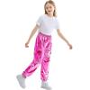 imageRolanko Girls Shiny Metallic Cargo Pants Sparkle Jogger Pants for Girls Hip Hop Dance Streetwear Cargo Trousers 615 YearsRose