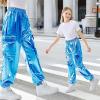 imageRolanko Girls Shiny Metallic Cargo Pants Sparkle Jogger Pants for Girls Hip Hop Dance Streetwear Cargo Trousers 615 YearsTeal