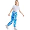 imageRolanko Girls Shiny Metallic Cargo Pants Sparkle Jogger Pants for Girls Hip Hop Dance Streetwear Cargo Trousers 615 YearsTeal