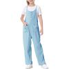 imageRolanko Girls Jumpsuit Ribbed Knit Loose Overalls Spaghetti Strap Long Pants Romper with Pockets 512 YBlue