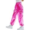 imageRolanko Girls Shiny Metallic Cargo Pants Sparkle Jogger Pants for Girls Hip Hop Dance Streetwear Cargo Trousers 615 YearsRose