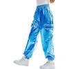 imageRolanko Girls Shiny Metallic Cargo Pants Sparkle Jogger Pants for Girls Hip Hop Dance Streetwear Cargo Trousers 615 YearsTeal