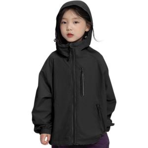 imageRolanko Girls Waterproof Hooded Jacket Lightweight Raincoats for Kids Boys Windbreaker Outdoor Rain JacketBlack