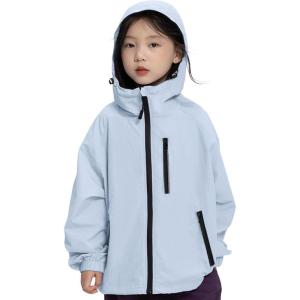 imageRolanko Girls Waterproof Hooded Jacket Lightweight Raincoats for Kids Boys Windbreaker Outdoor Rain JacketBlue