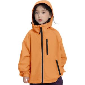 imageRolanko Girls Waterproof Hooded Jacket Lightweight Raincoats for Kids Boys Windbreaker Outdoor Rain JacketOrange