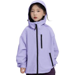 imageRolanko Girls Waterproof Hooded Jacket Lightweight Raincoats for Kids Boys Windbreaker Outdoor Rain JacketPurple