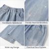 imageRolanko Girls Baggy Jeans Distressed Denim Pants Elastic Waist Wide Leg Jeans for Girls Kids Loose Fit 414 YearsHeartembroidery