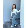 imageRolanko Girls Baggy Jeans Distressed Denim Pants Elastic Waist Wide Leg Jeans for Girls Kids Loose Fit 414 YearsKneestitching