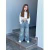 imageRolanko Girls Baggy Jeans Distressed Denim Pants Elastic Waist Wide Leg Jeans for Girls Kids Loose Fit 414 YearsKneestitching