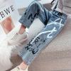 imageRolanko Girls Jeans Denim Elastic Wasit Wide Leg Baggy Pants Kids Clothes 414 YearsA7blue Graffiti