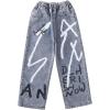 imageRolanko Girls Jeans Denim Elastic Wasit Wide Leg Baggy Pants Kids Clothes 414 YearsA7blue Graffiti