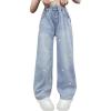 imageRolanko Girls Baggy Jeans Distressed Denim Pants Elastic Waist Wide Leg Jeans for Girls Kids Loose Fit 414 YearsHeartembroidery