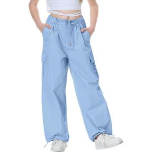 imageRolanko Parachute Pants for Girls Y2K Cargo Trousers with Pockets Harajuku Jogger Pants Kids 414 YearsDarkblue