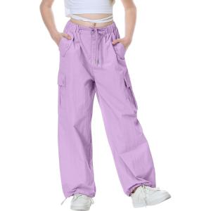 imageRolanko Parachute Pants for Girls Y2K Cargo Trousers with Pockets Harajuku Jogger Pants Kids 414 YearsPurplepink