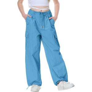 imageRolanko Parachute Pants for Girls Y2K Cargo Trousers with Pockets Harajuku Jogger Pants Kids 414 YearsTeal