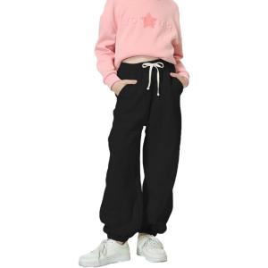 imageRolanko Girls Sweatpants Baggy Jogger Pants High Waist Kids Fleece Sweats Trousers with Pockets 515 YearsBlack