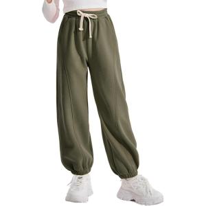 imageRolanko Girls Sweatpants Baggy Jogger Pants High Waist Kids Fleece Sweats Trousers with Pockets 515 YearsGreen