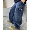 imageRolanko Boys Baggy Jeans Wide Leg Elastic Waist Denim Pants Loose Fit Trousers Vintage Y2K StreetwearCargo